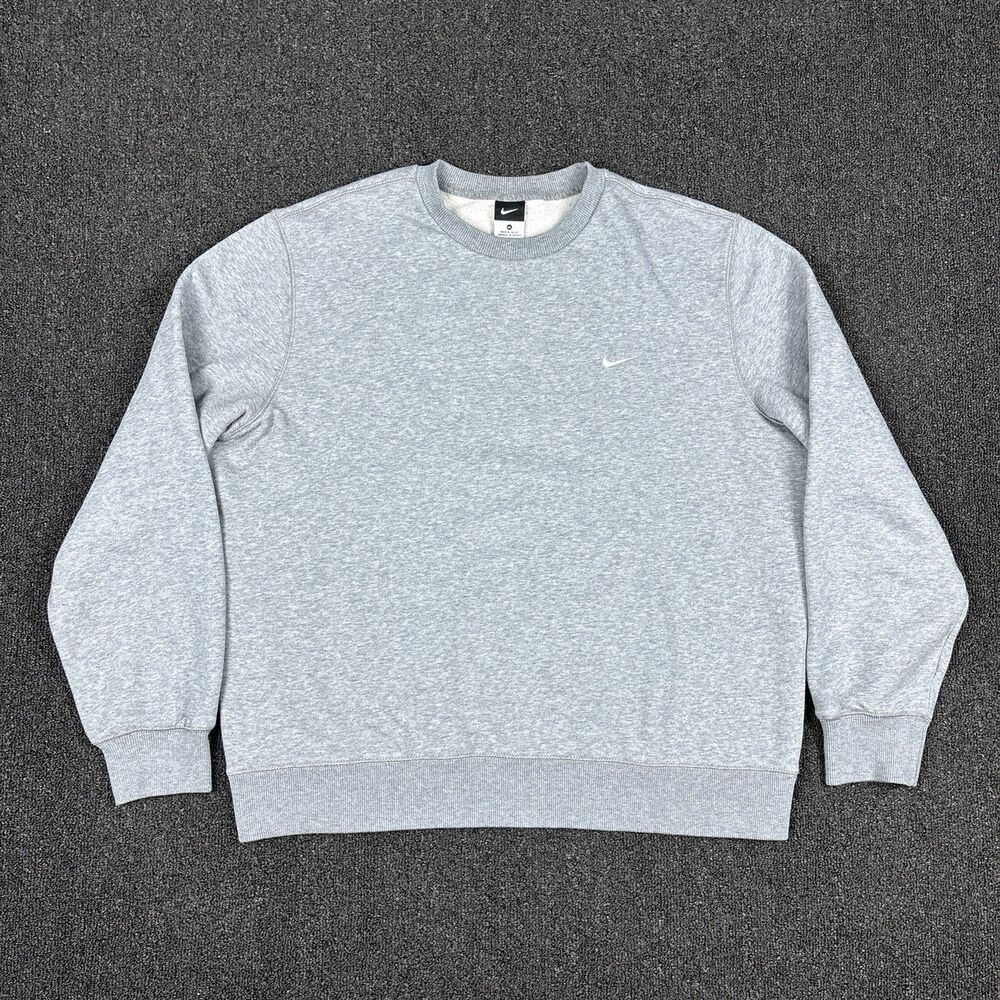 Nike Sweater Mens Gray Y2K Small Swoosh Pullover Sweatshirt 341570 Size XL